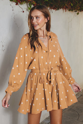 Cotton Tie Waist Mini Dress