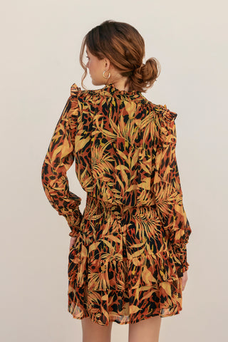 Palm Trees Shirred Waist Mini Dress