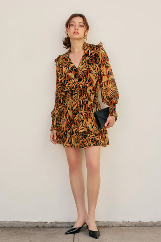 Palm Trees Shirred Waist Mini Dress
