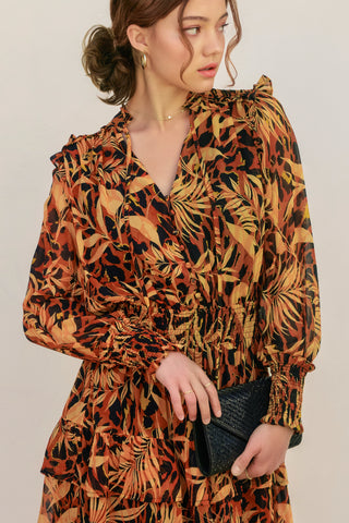 Palm Trees Shirred Waist Mini Dress