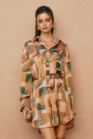 Abstract Relaxed Mini Shirt Dress