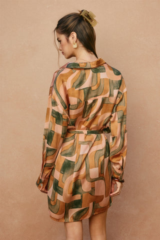 Abstract Relaxed Mini Shirt Dress