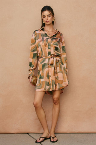Abstract Relaxed Mini Shirt Dress