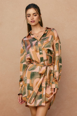 Abstract Relaxed Mini Shirt Dress