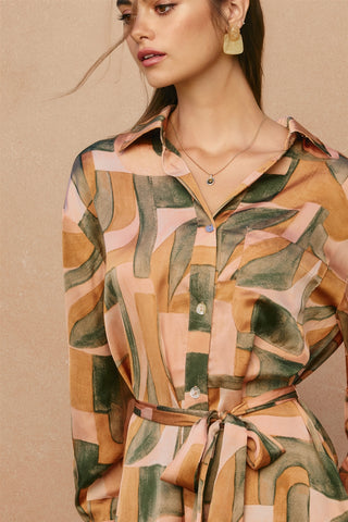 Abstract Relaxed Mini Shirt Dress