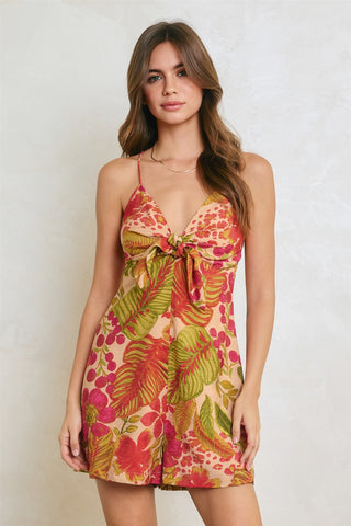 Tropical Floral Knot Front Romper