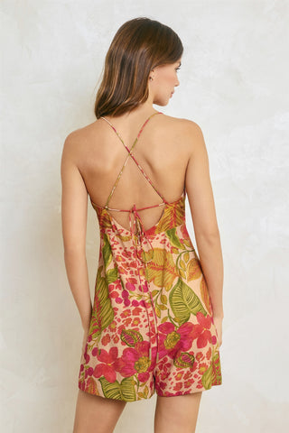 Tropical Floral Knot Front Romper