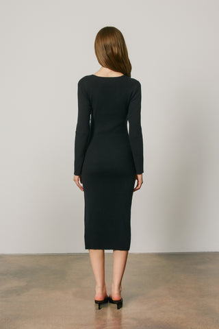Ribbed Knit Faux Wrap Midi Dress