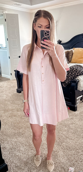 Pink and White Stripe Shirt Dress
