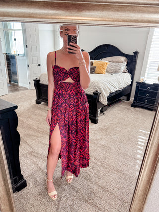 Hibiscus Haven Cutout Smocked Maxi Dress