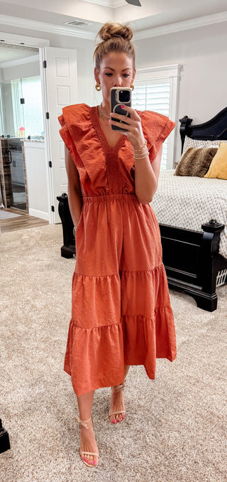 Orange Tiered Midi Dress