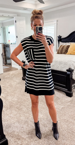Black and White Strip Sweater Dress