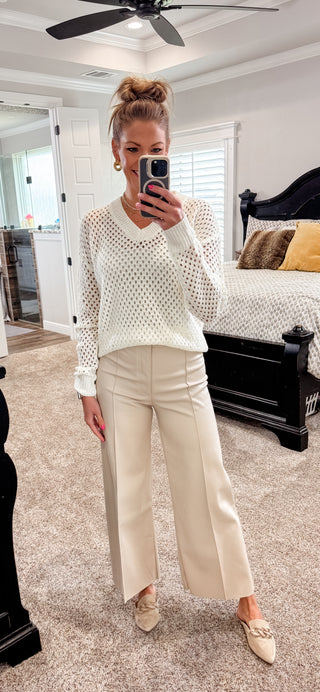Cream Faux Leather Wide Leg Trouser