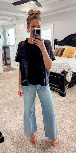 Black Mesh Appliqué Top