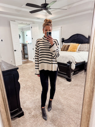 Taupe and Black Stripe Sweater