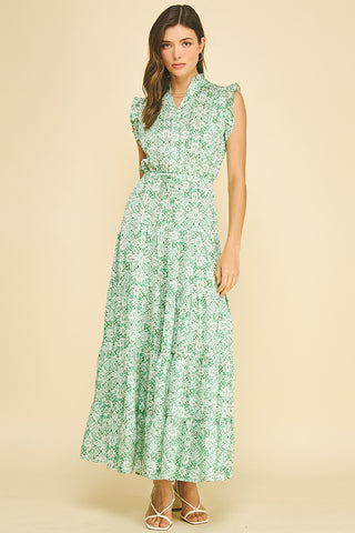 Green and White Floral Maxi