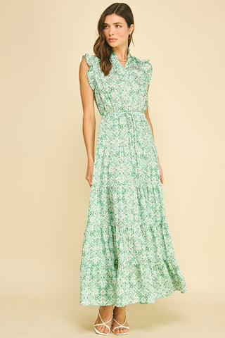 Green and White Floral Maxi