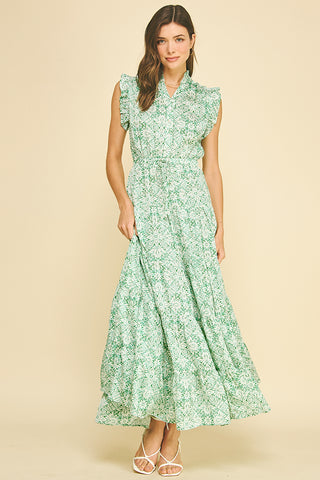 Green and White Floral Maxi