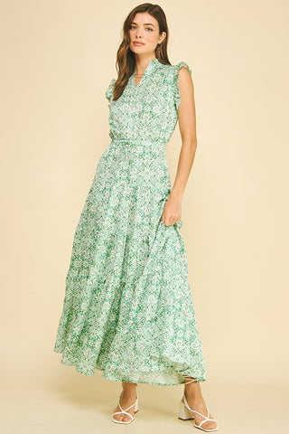 Green and White Floral Maxi