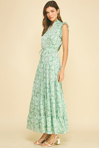 Green and White Floral Maxi