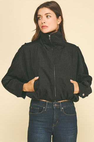 Black Bomber Bubble Hem Jacket