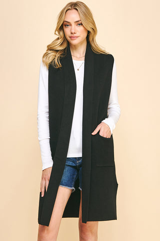 Camel Sleeveless Long Sweater Vest