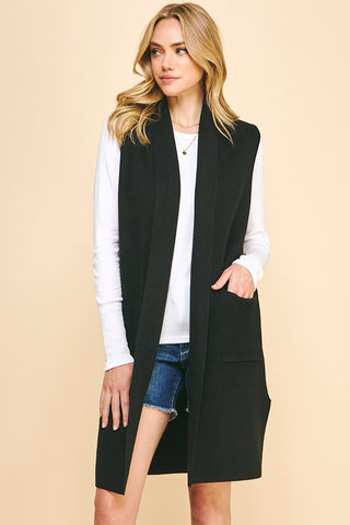 Camel Sleeveless Long Sweater Vest