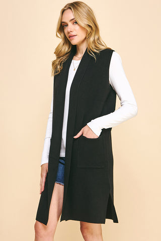 Camel Sleeveless Long Sweater Vest