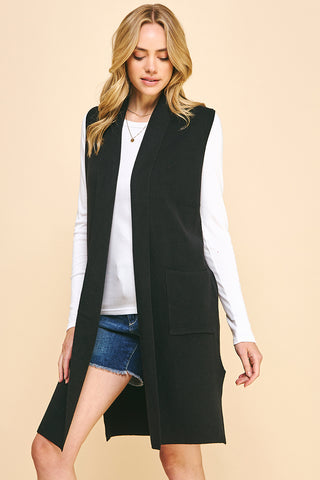 Camel Sleeveless Long Sweater Vest