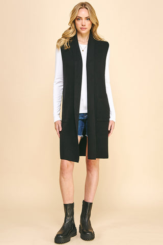 Camel Sleeveless Long Sweater Vest