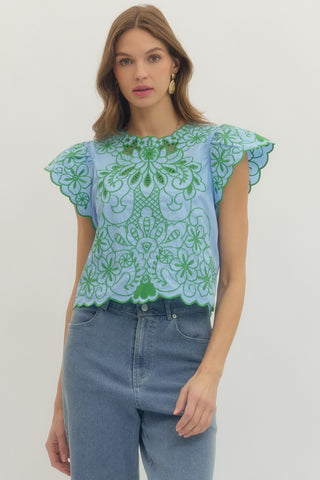Green Floral Blouse