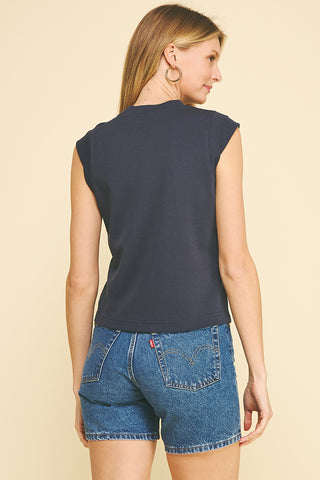 Navy Overlapped Sleeve Detailed Top