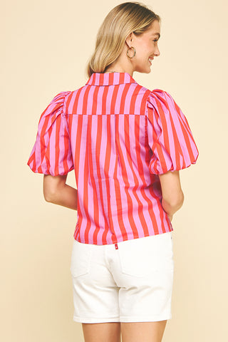 Striped Balloon Sleeve Blouse