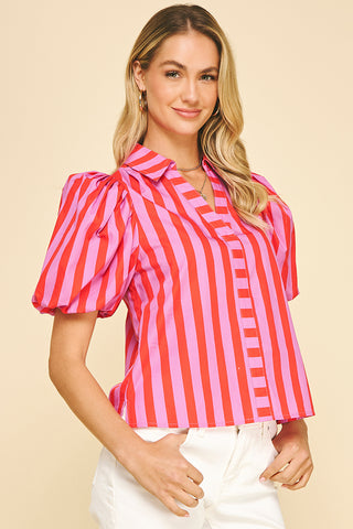 Striped Balloon Sleeve Blouse