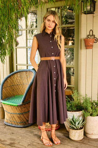 Sleeveless Belted Midi Dress