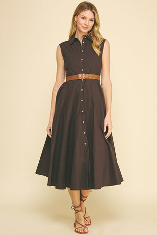 Sleeveless Belted Midi Dress
