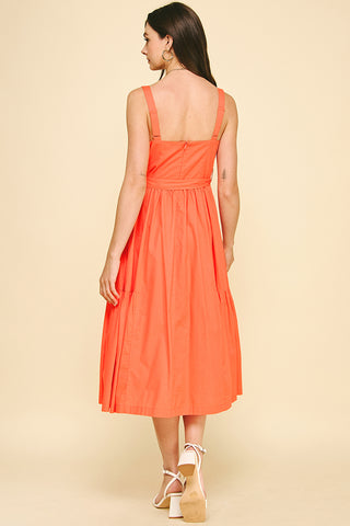 Sun Orange Tiered Midi Dress