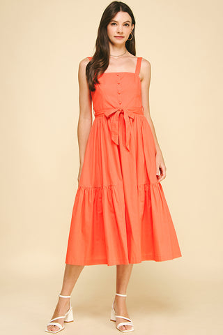 Sun Orange Tiered Midi Dress