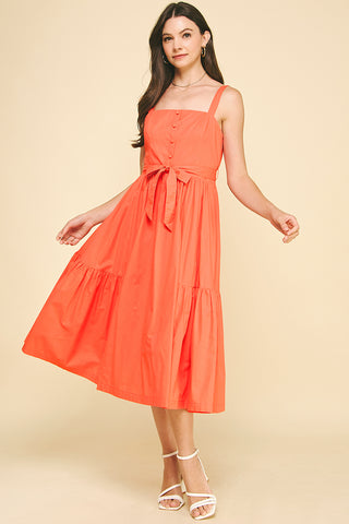Sun Orange Tiered Midi Dress