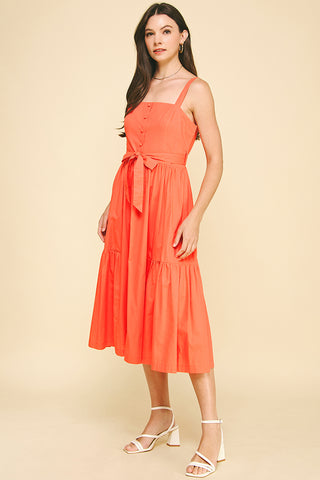 Sun Orange Tiered Midi Dress