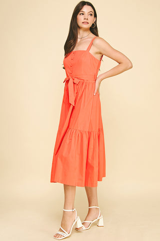 Sun Orange Tiered Midi Dress
