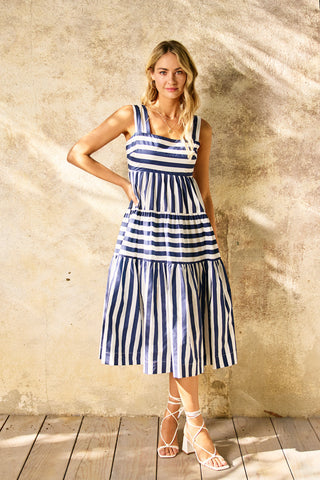 Navy and White Stripe Midi Dress