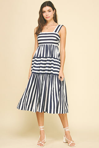 Navy and White Stripe Midi Dress