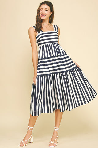 Navy and White Stripe Midi Dress