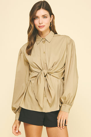 Front Tie Button Down Blouse