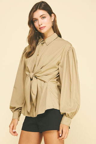 Front Tie Button Down Blouse