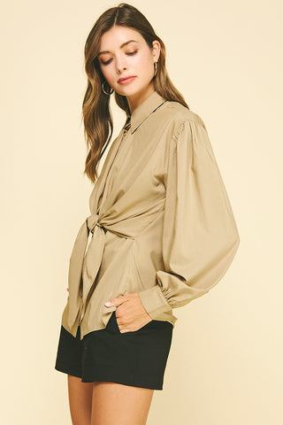 Front Tie Button Down Blouse