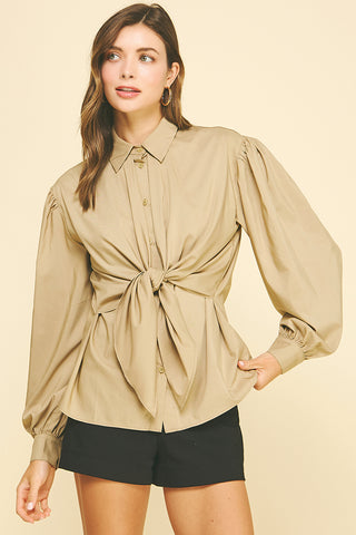 Front Tie Button Down Blouse