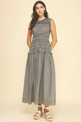 Gingham Shirring Maxi Dress