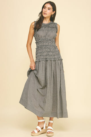Gingham Shirring Maxi Dress